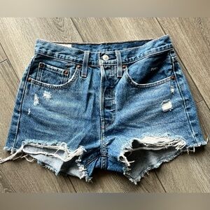 LEVIS | Distressed High Waist Denim Shorts